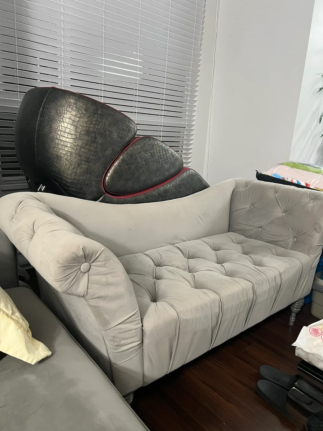 Elegant Grey Velvet Loveseat thumbnail