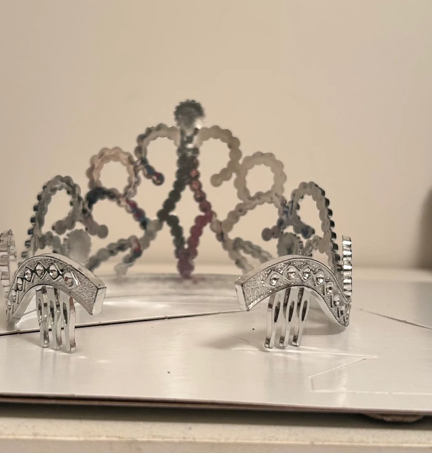 Silver Princess Tiara Crown with Red and Green Gems image indicator(2)