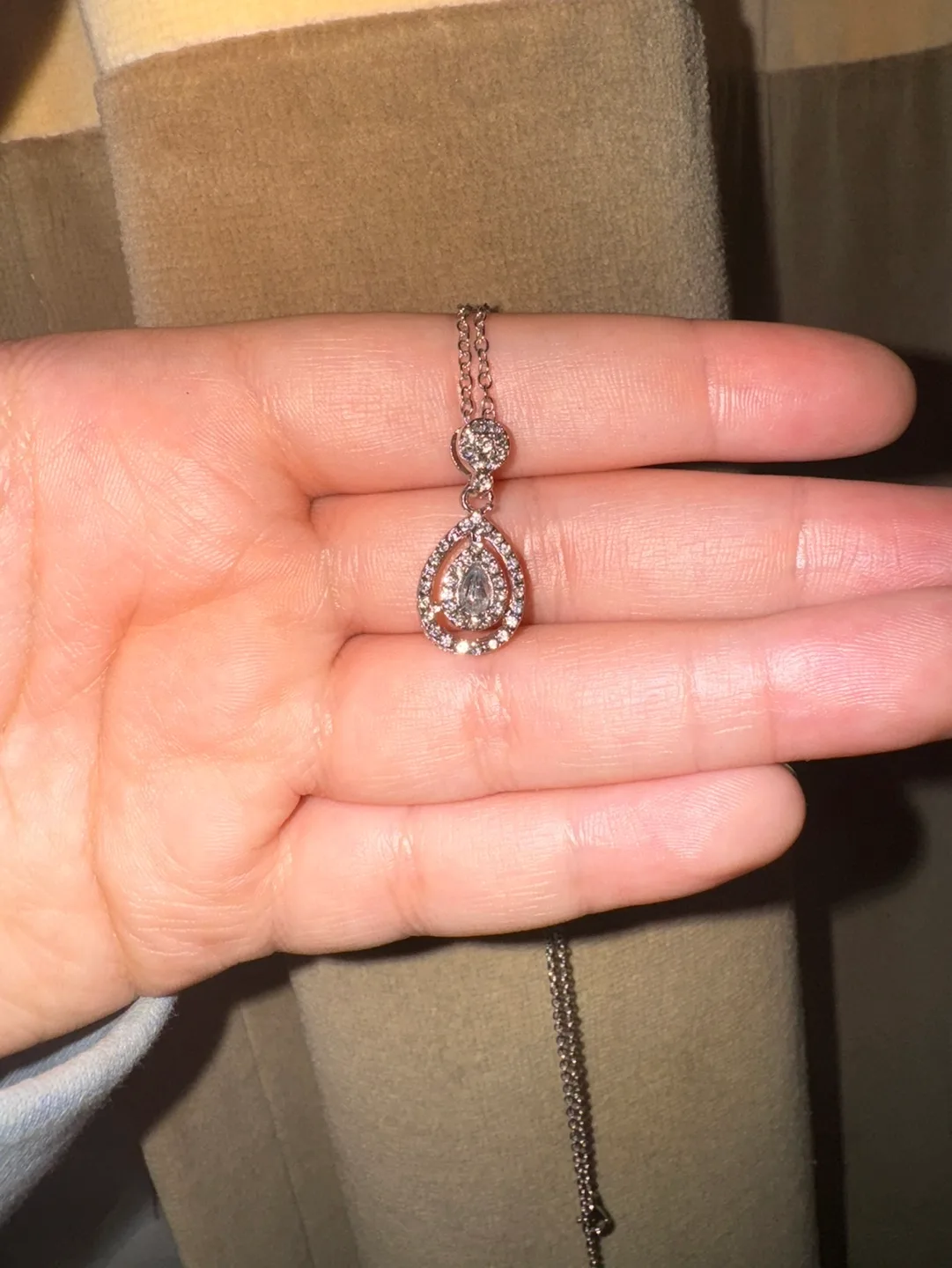 Silver Double Pear Crystal Necklace thumbnail