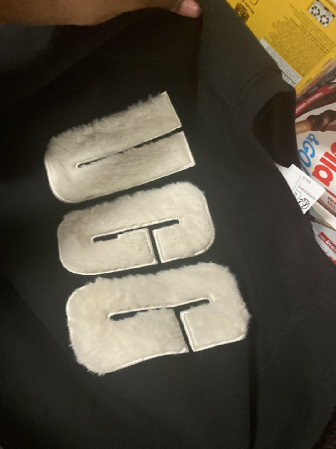 xs Black Crewneck Sweatshirt with Fuzzy Lettering