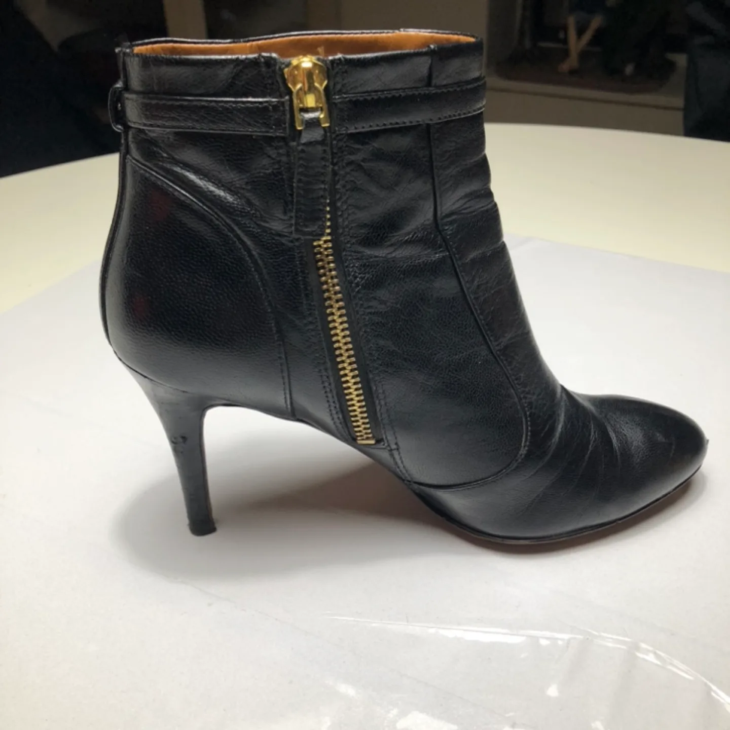 Nine West Black Leather Ankle Booties with Gold Zipper image indicator(5)