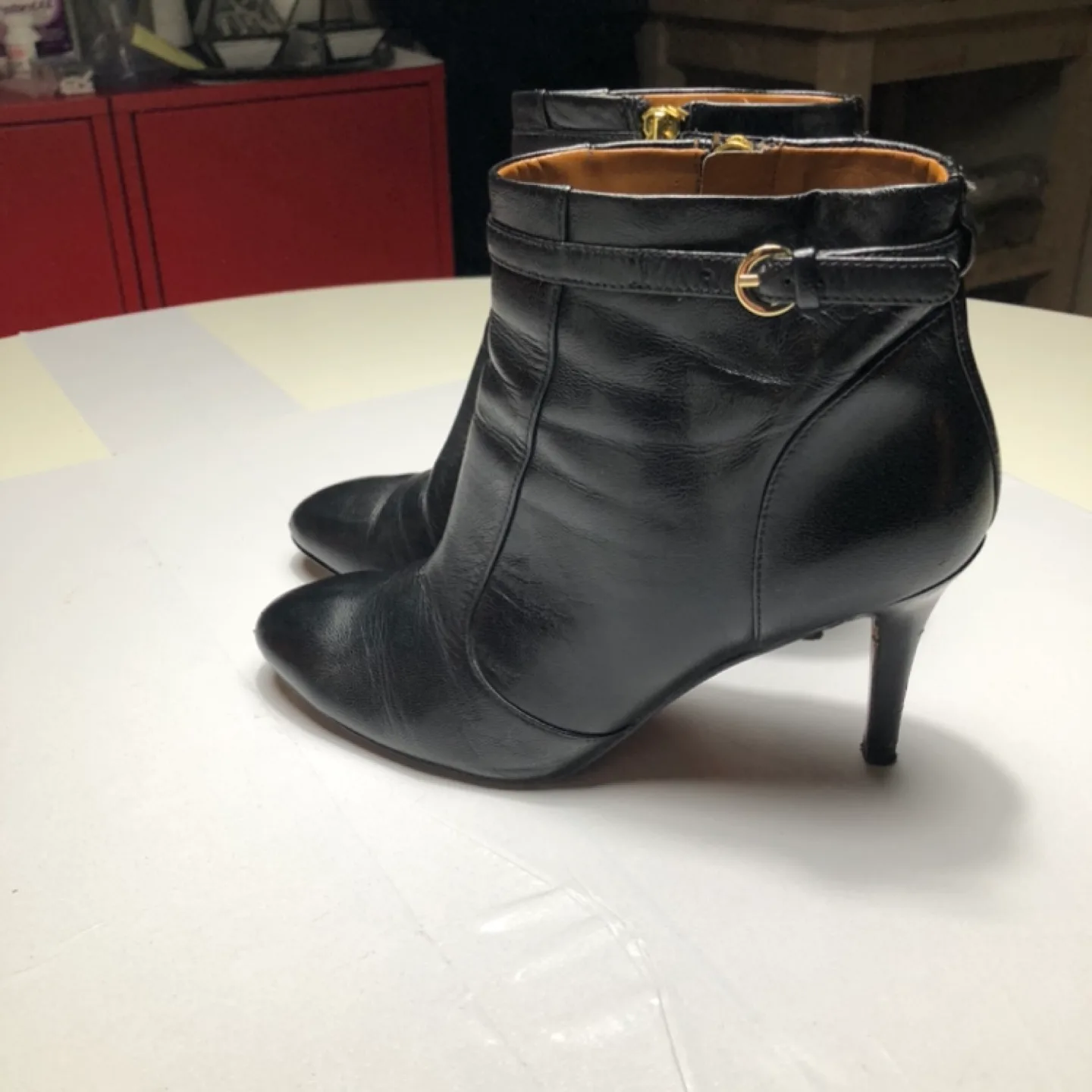 Nine West Black Leather Ankle Booties with Gold Zipper image indicator(2)