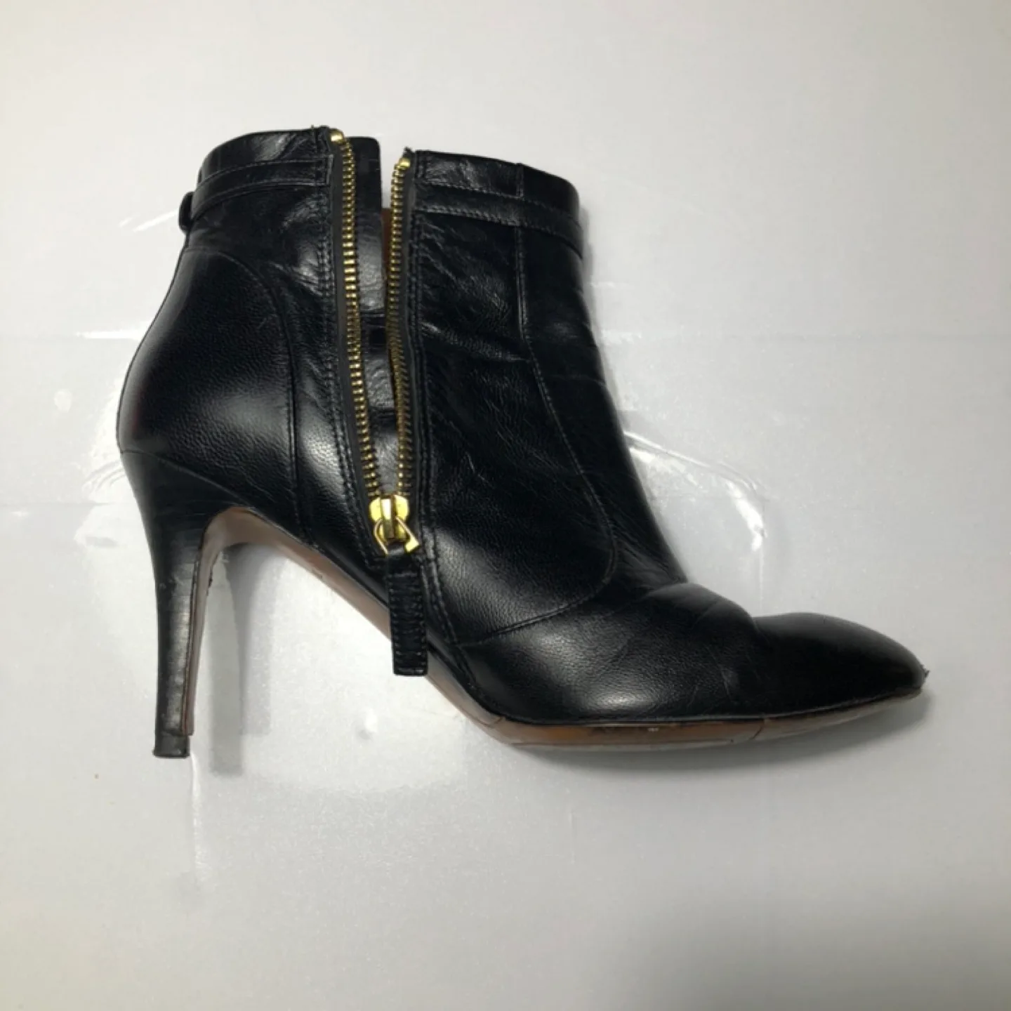 Nine West Black Leather Ankle Booties with Gold Zipper image indicator(6)