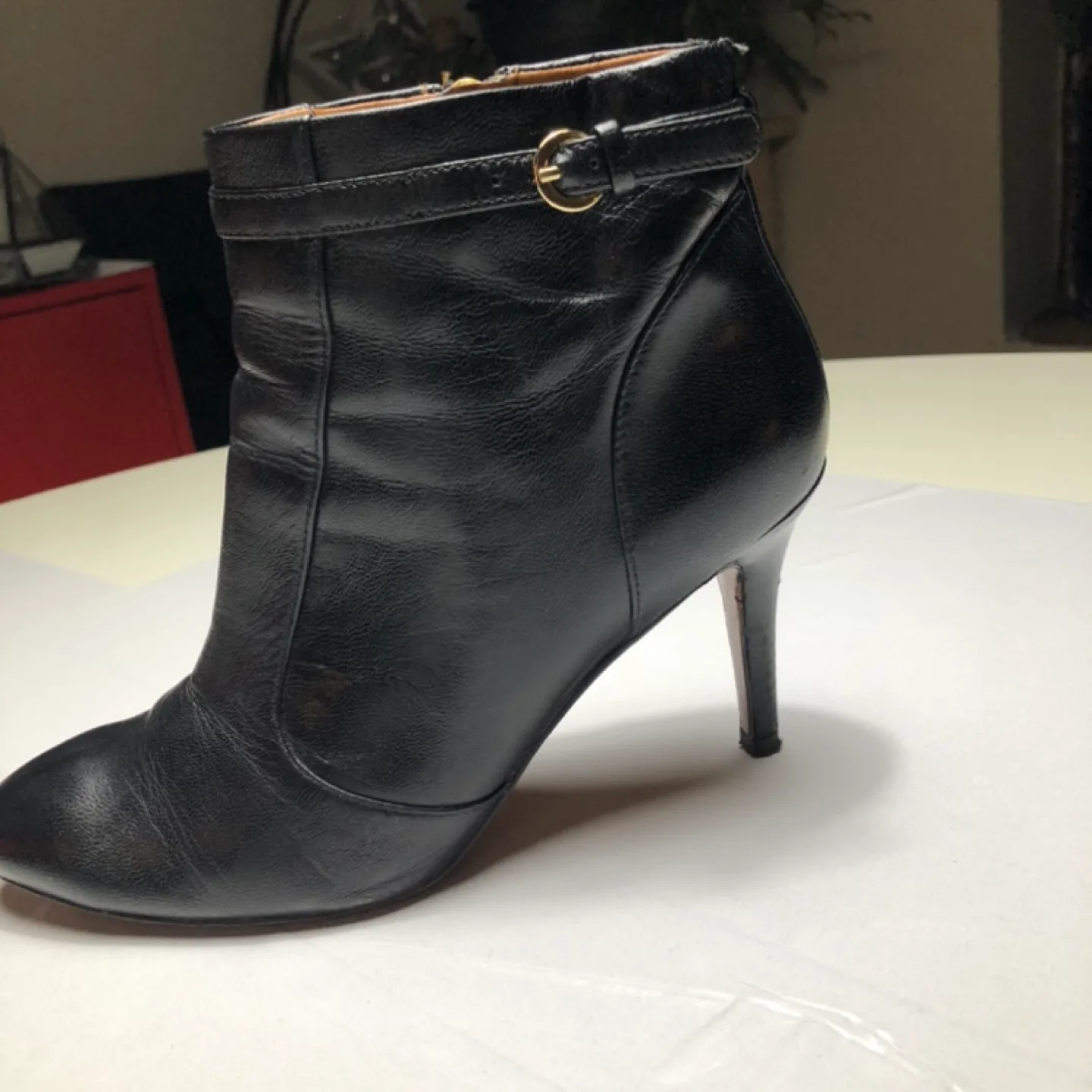 Nine West Black Leather Ankle Booties with Gold Zipper image indicator(4)