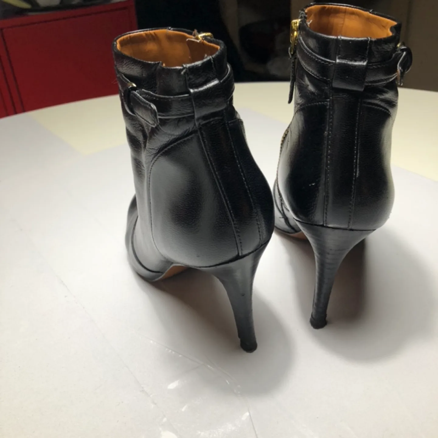 Nine West Black Leather Ankle Booties with Gold Zipper image indicator(3)