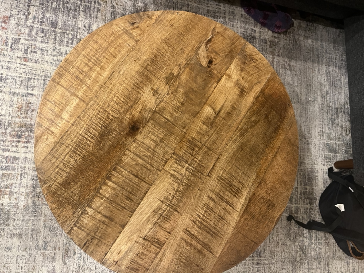 Round Wooden Coffee Table with Metal Base - photo 5