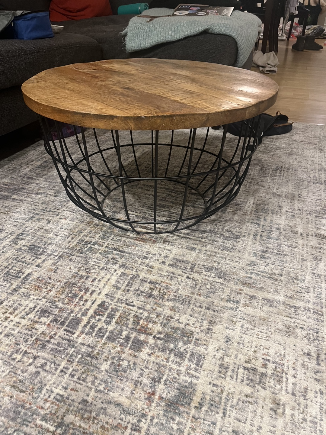 Round Wooden Coffee Table with Metal Base - photo 4