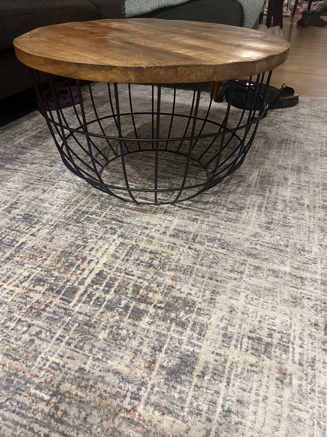 Round Wooden Coffee Table with Metal Base - photo 3