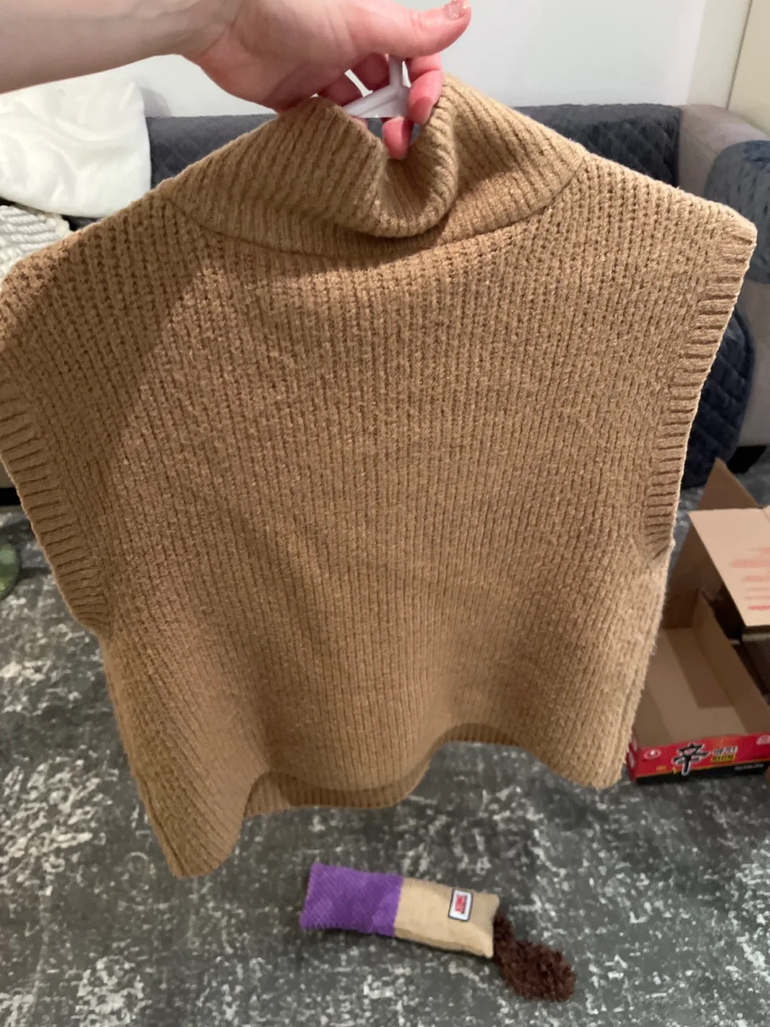 Tan Mock Neck Sleeveless Knit Sweater Vest image indicator(3)