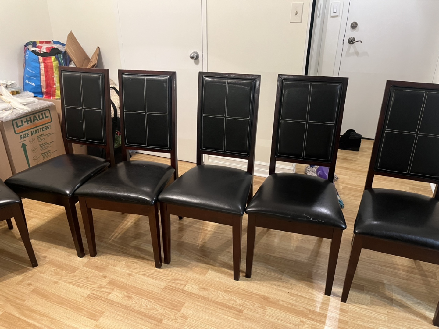 Set of Six Dining Chairs - Black Leatherette