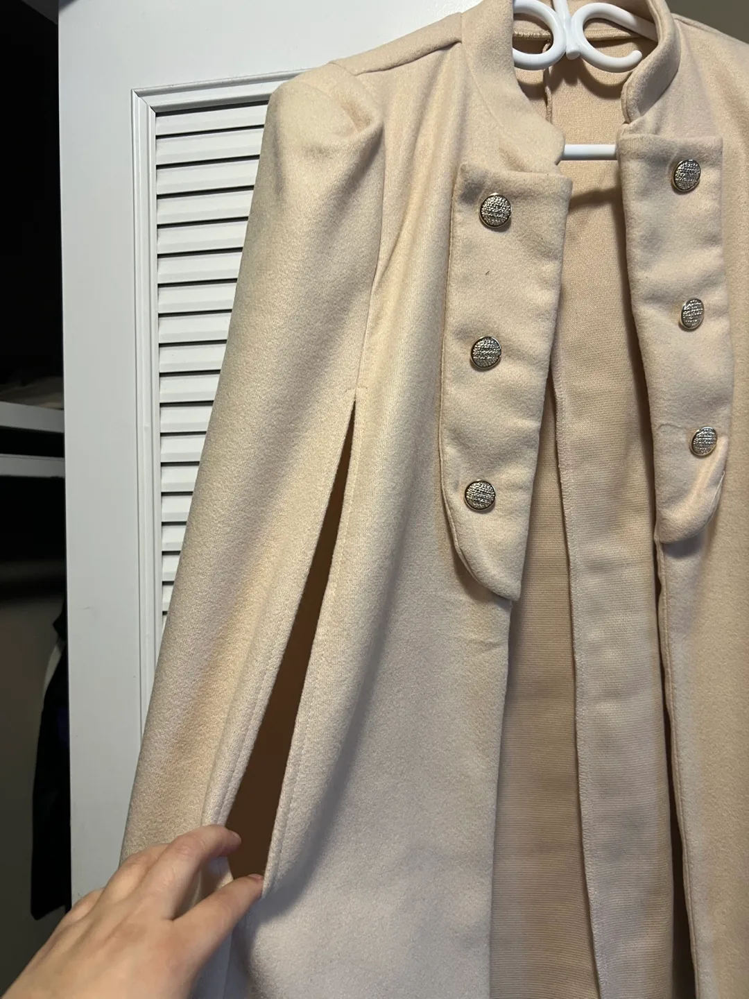 Beige military-style cape jacket thumbnail