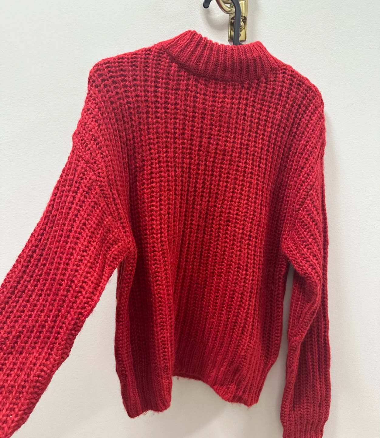 Red Knit Mock Neck Sweater