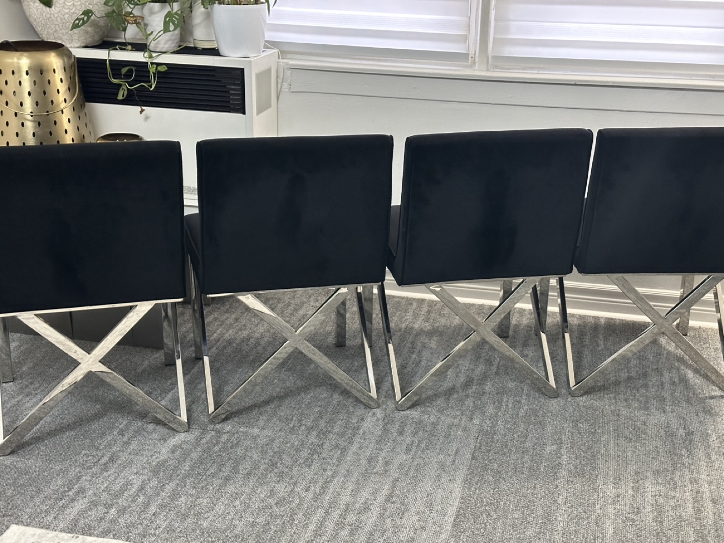 ($125 each) Set of 4 Black Velvet Dining Chairs with Chrome Legs