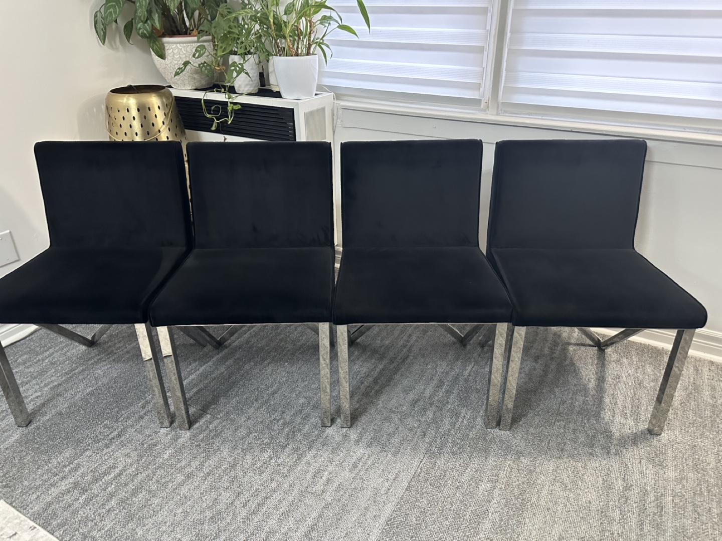($125 each) Set of 4 Black Velvet Dining Chairs with Chrome Legs - photo 5