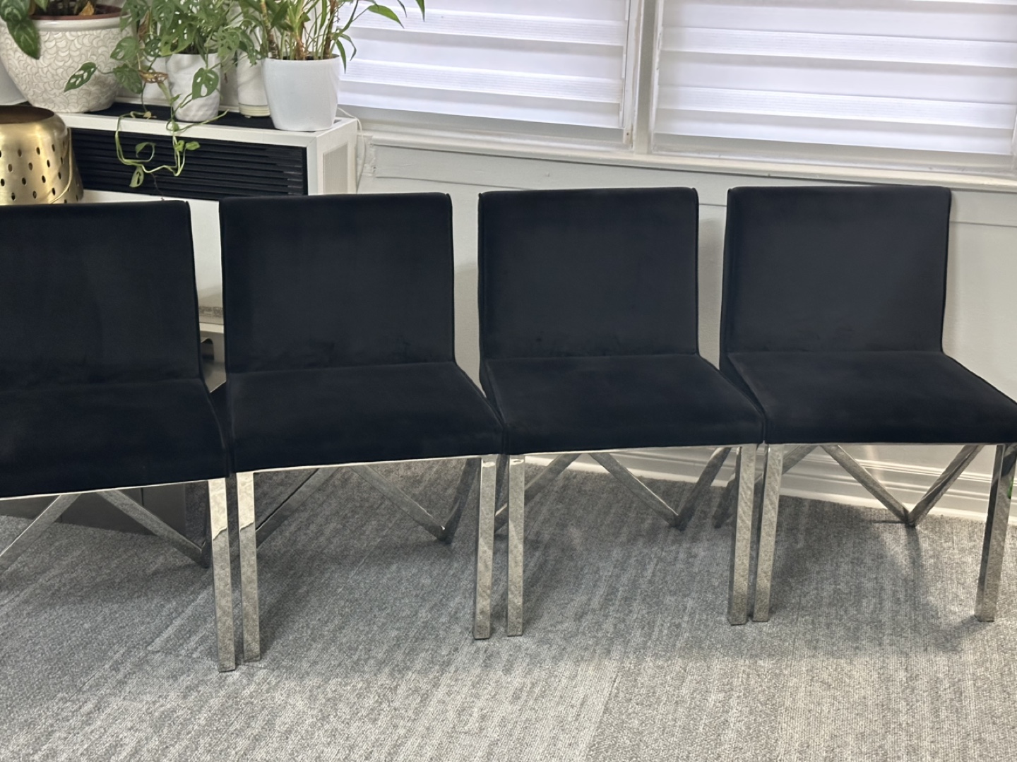($125 each) Set of 4 Black Velvet Dining Chairs with Chrome Legs - photo 2