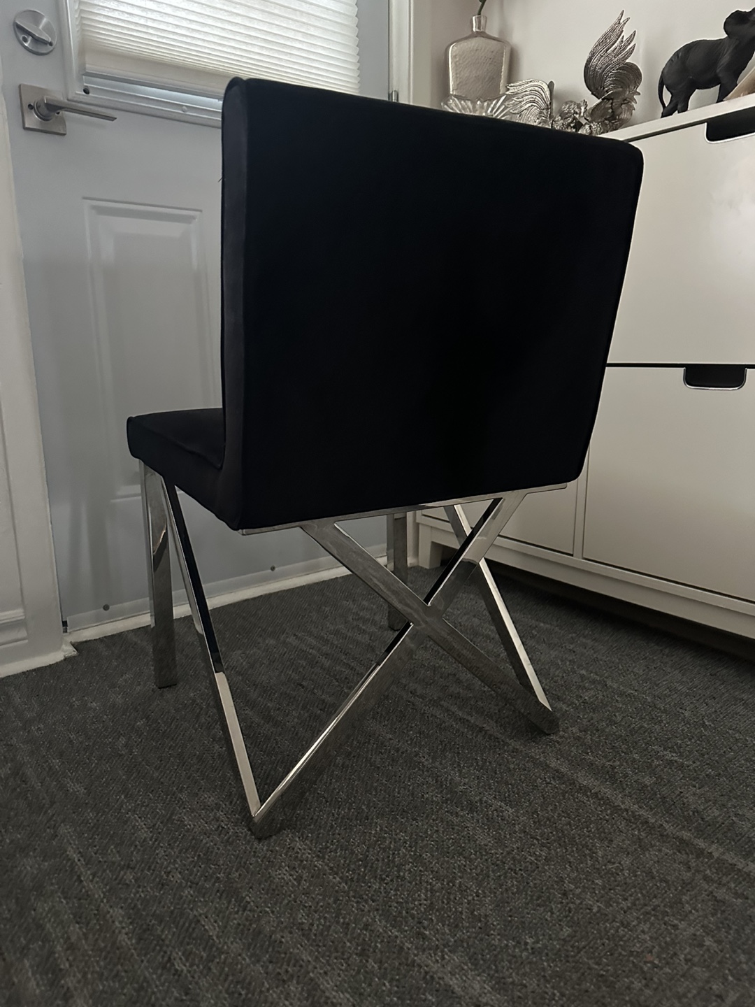 ($125 each) Set of 4 Black Velvet Dining Chairs with Chrome Legs - photo 4
