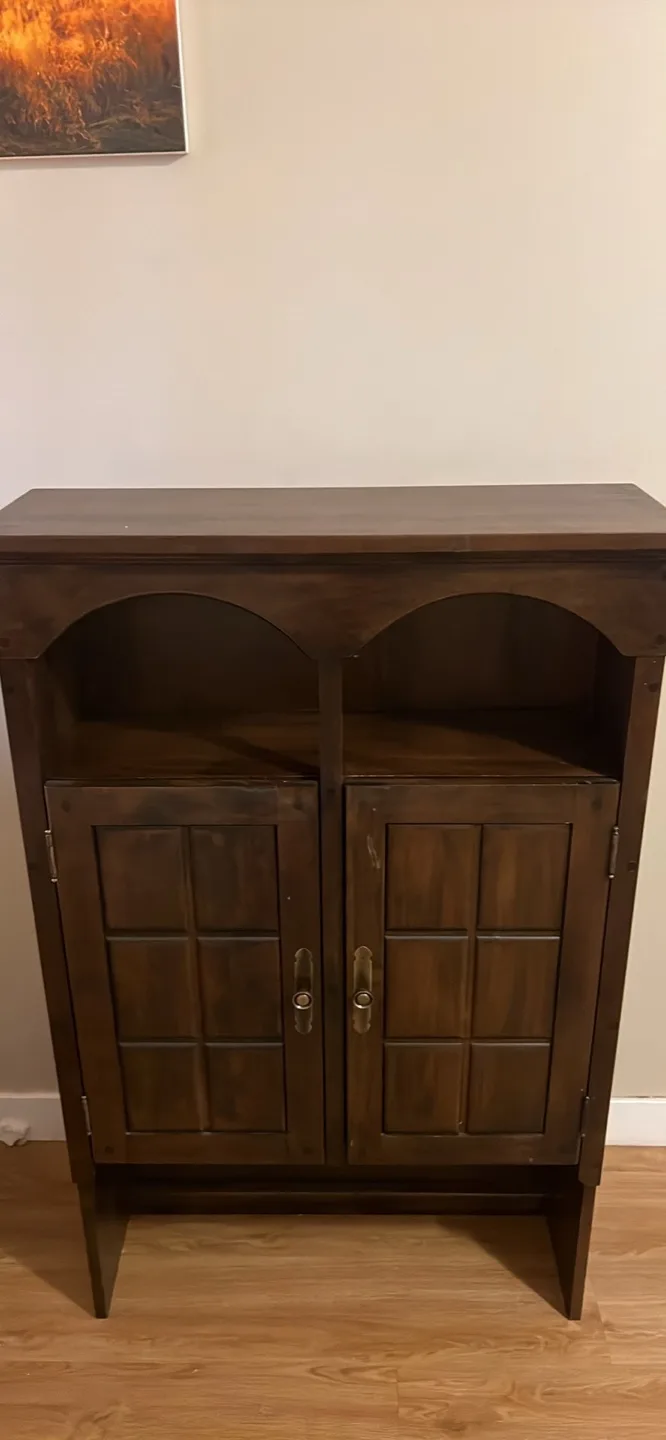 Dark Brown Wooden Cabinet with Shelves thumbnail