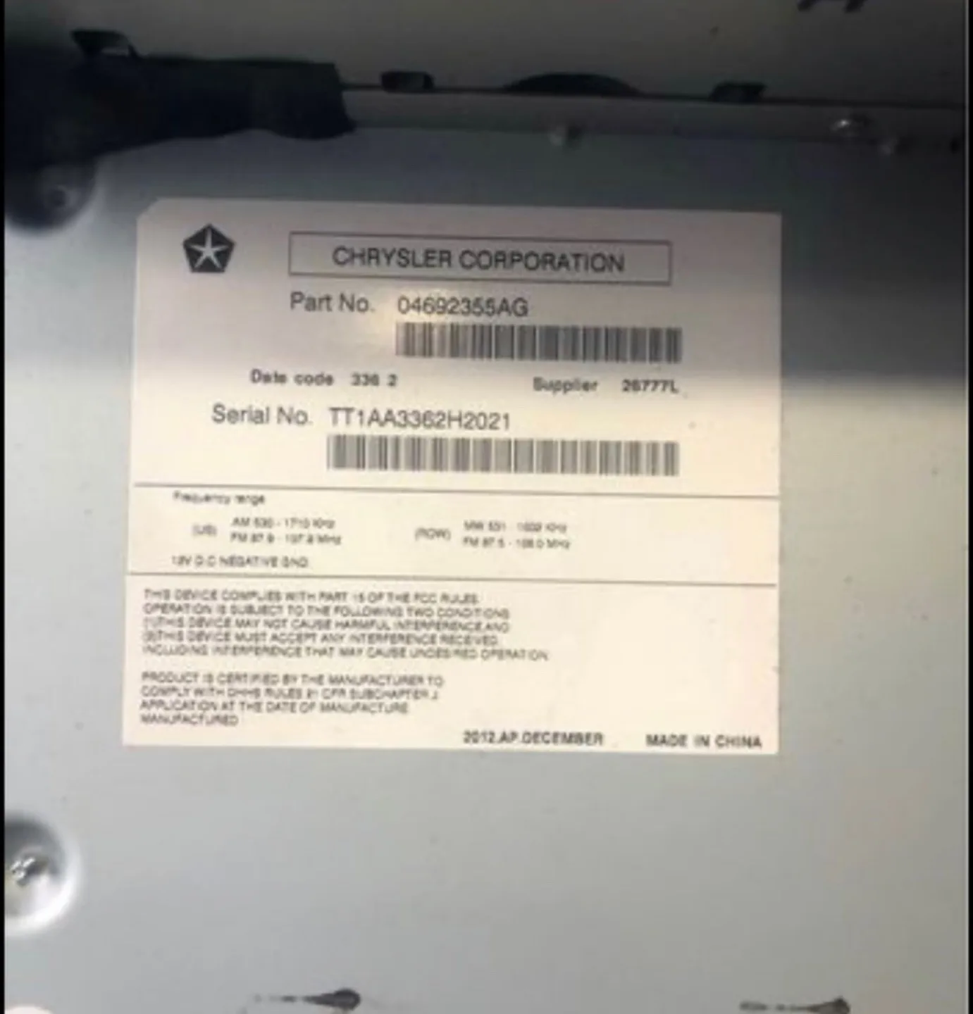 2013-15 Dodge Dart Radio Player(04692356AG) image indicator(2)