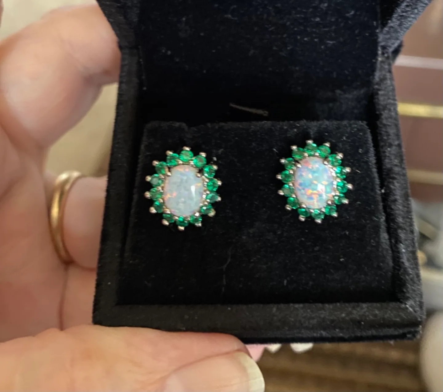 Lab Opal and Emerald Stud Earrings thumbnail