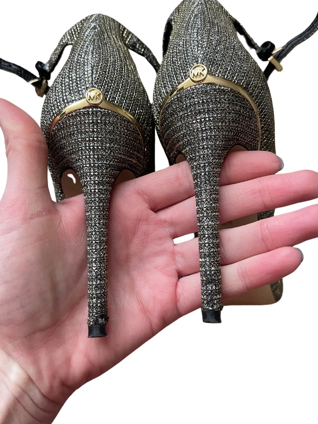 Michael Kors Gold Glitter Ankle Strap Heels - Size 9M image indicator(4)