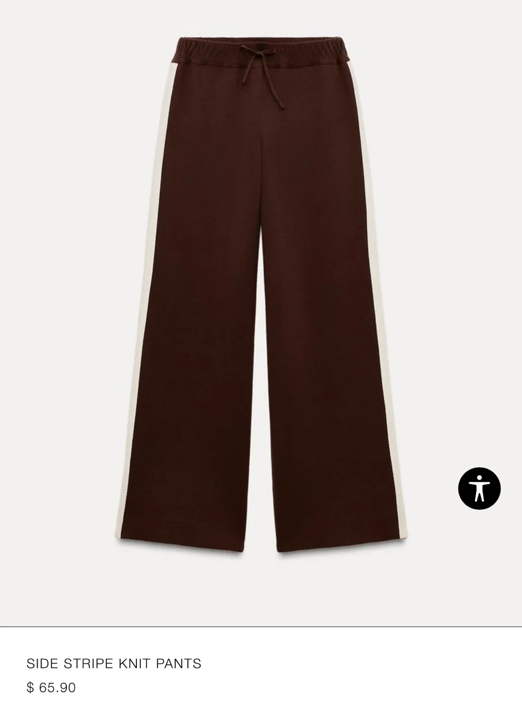 NEW Zara brown knit pant with white side stripe size small image indicator(2)