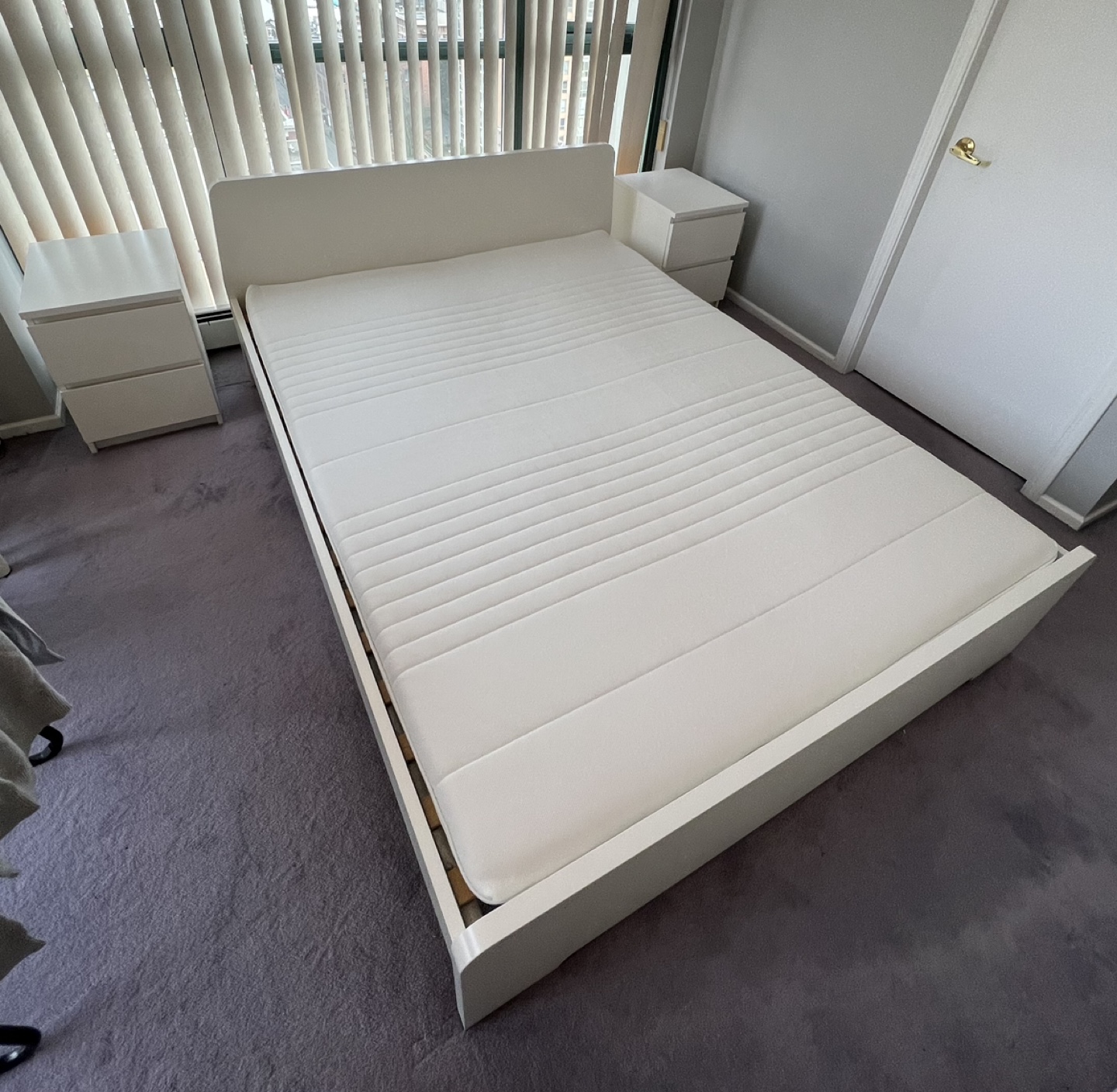 IKEA MALM White Queen Bed Frame with 2 Nightstands