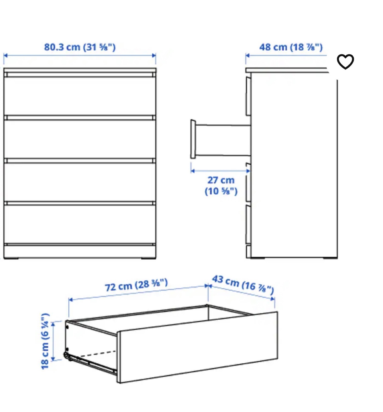 IKEA MALM 4-Drawer Chest of Drawers - White - photo 5