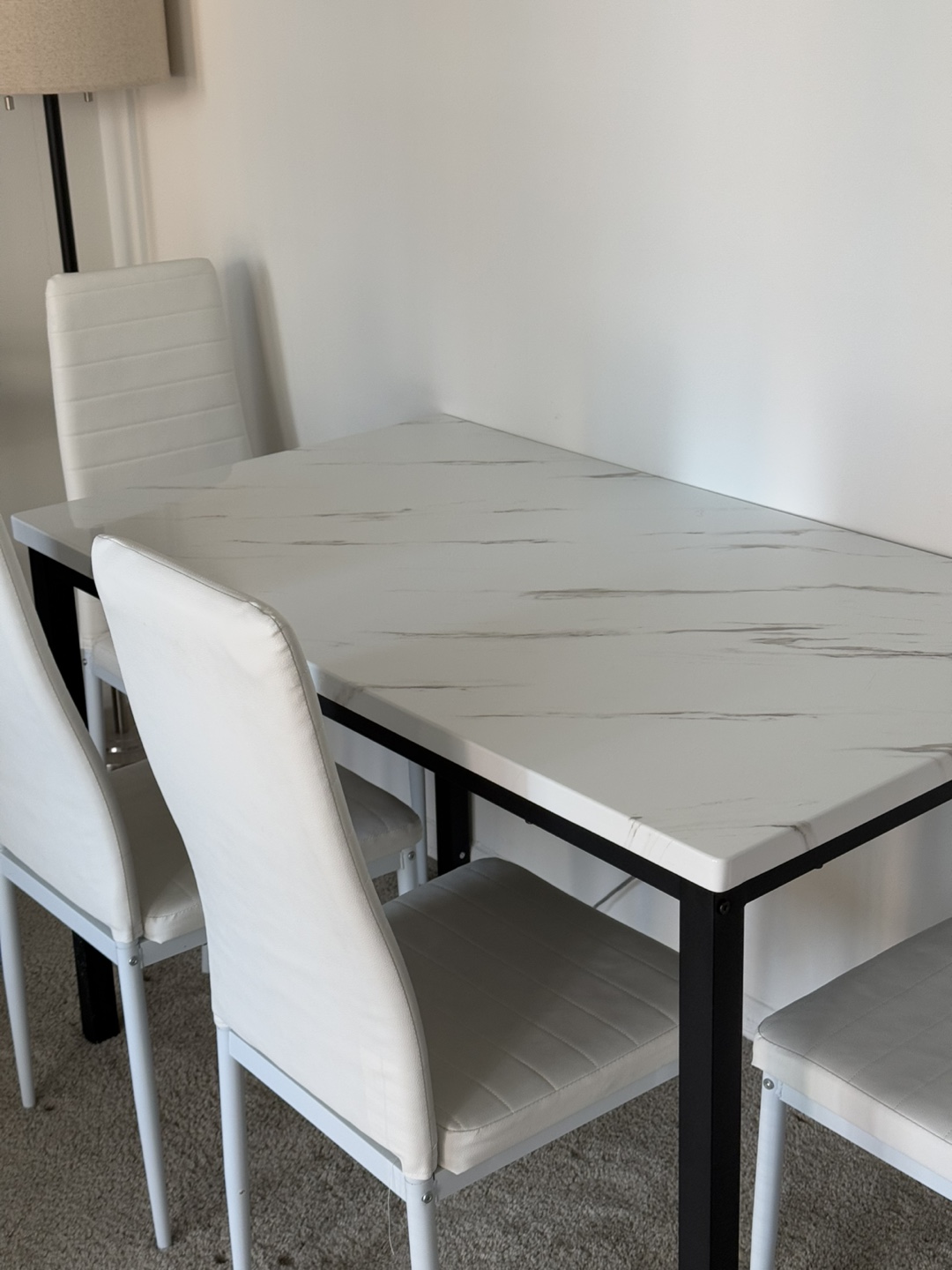 White Marble Dining Table Set with 4 Chairs