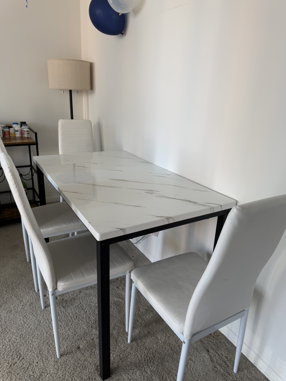 White Marble Dining Table Set with 4 Chairs - photo 4