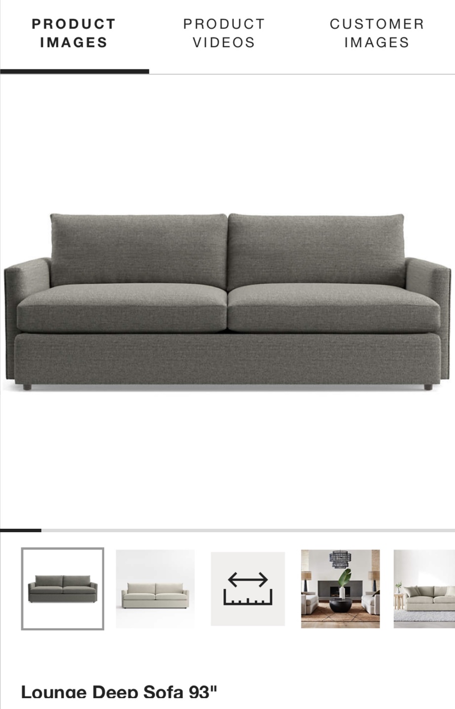 Crate & Barrel Lounge Deep Sofa - 93"