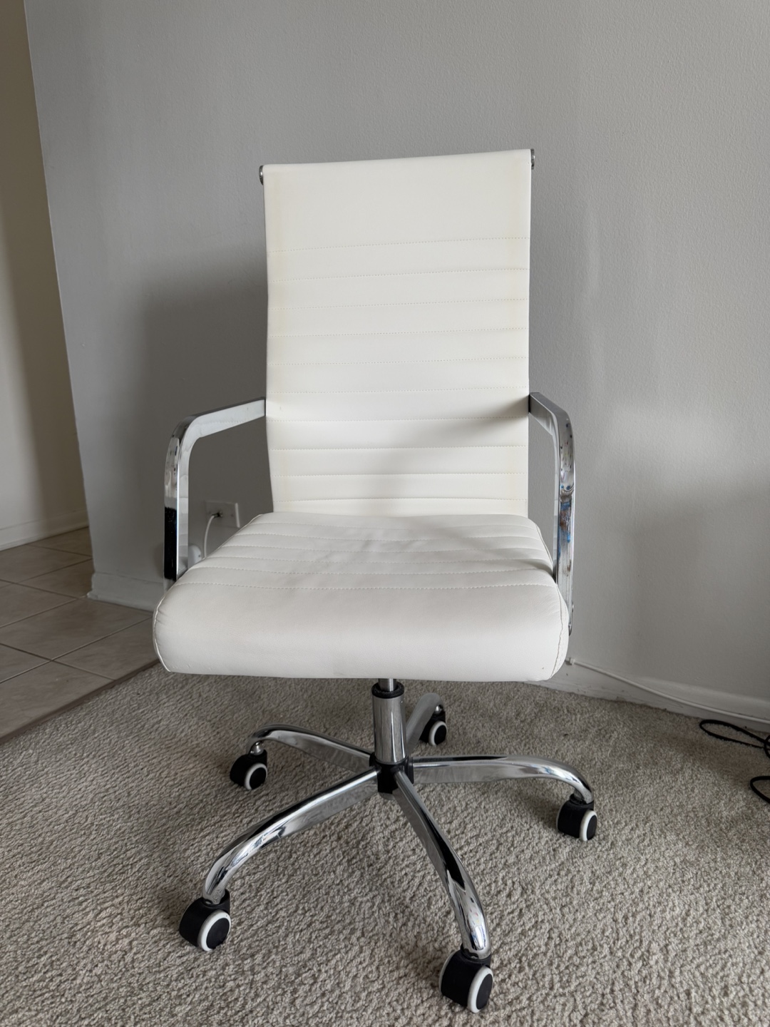 White Office Chair with Chrome Base