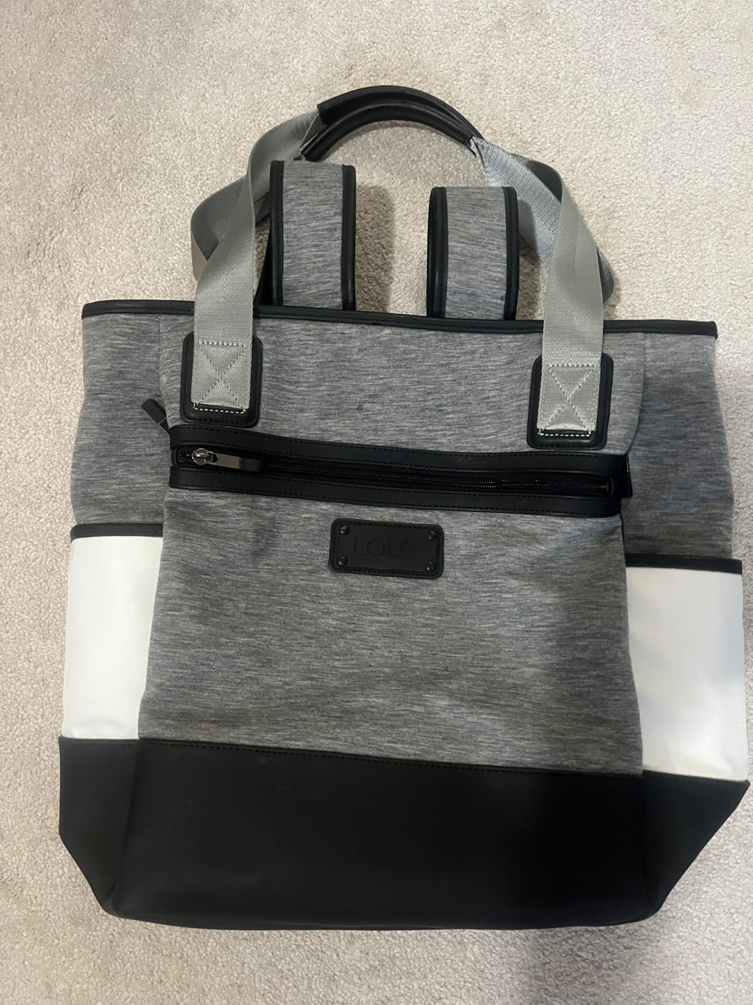 LOLE Gray and Black Lily Tote Bag with Yoga Mat Strap