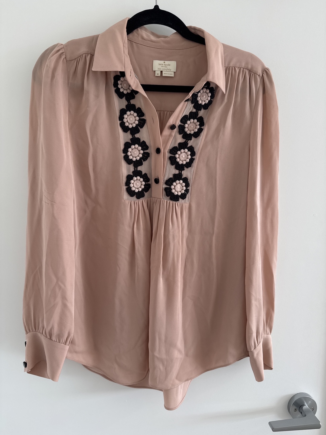 Kate Spade New York Blush Pink Embroidered Blouse - Size M