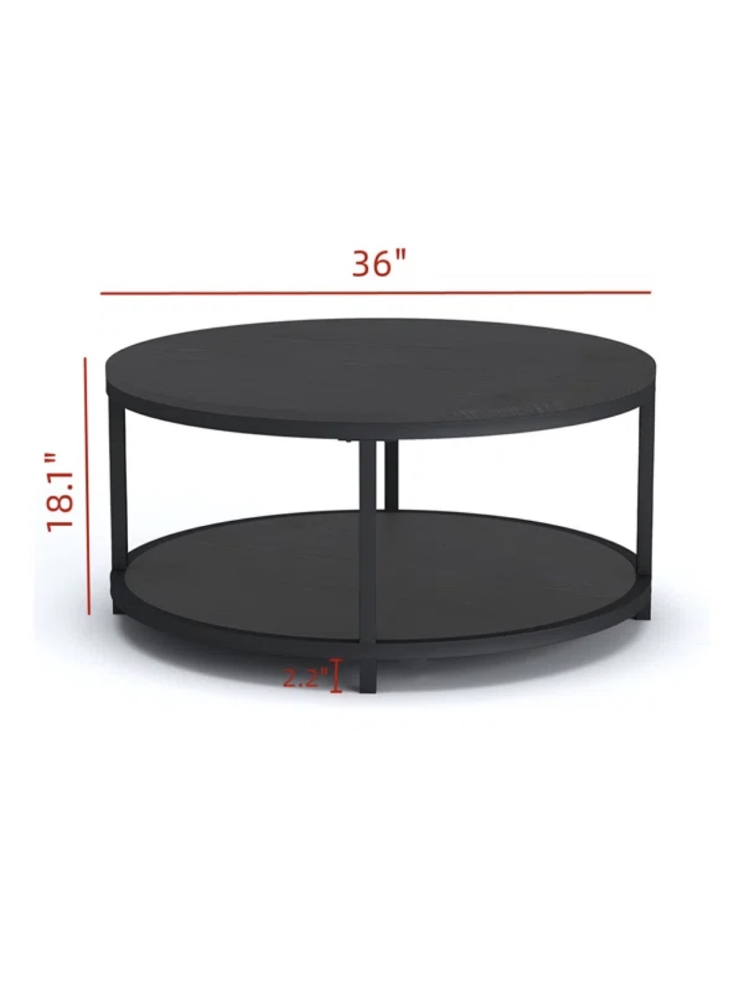 Round Black Coffee Table with Lower Shelf - photo 4