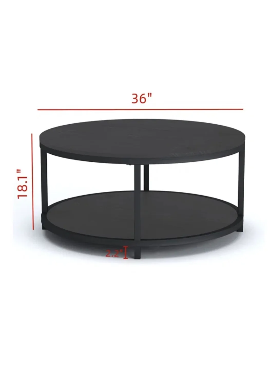 Round Black Coffee Table with Lower Shelf image indicator(4)