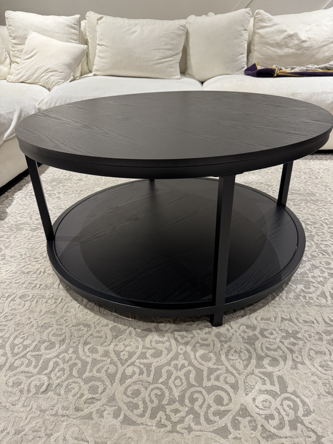 Round Black Coffee Table with Lower Shelf - photo 2