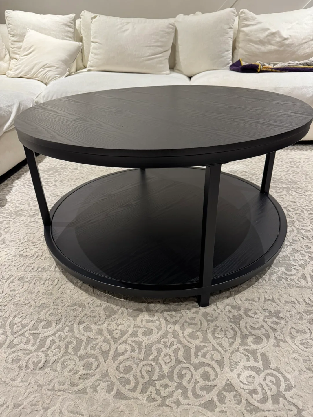 Round Black Coffee Table with Lower Shelf image indicator(2)