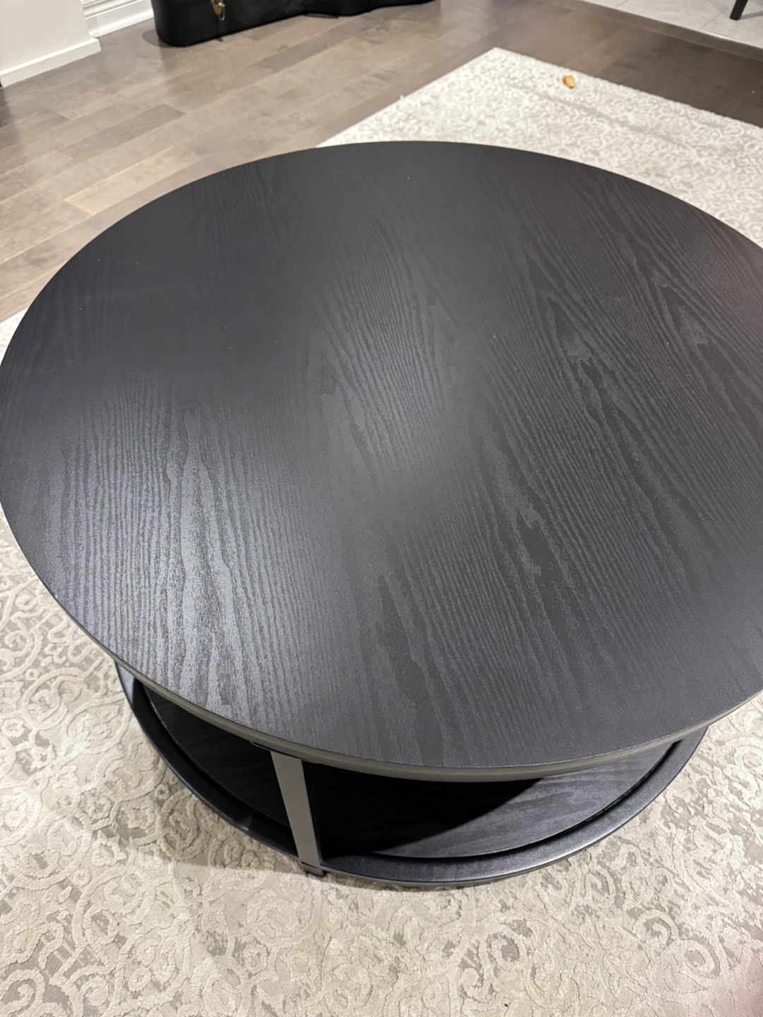 Round Black Coffee Table with Lower Shelf