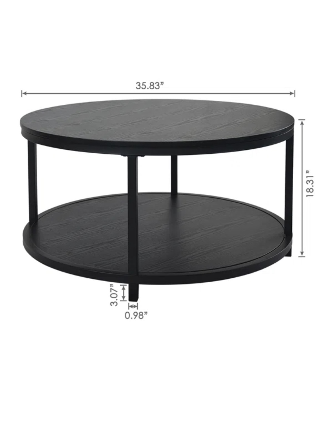 Round Black Coffee Table with Lower Shelf - photo 5