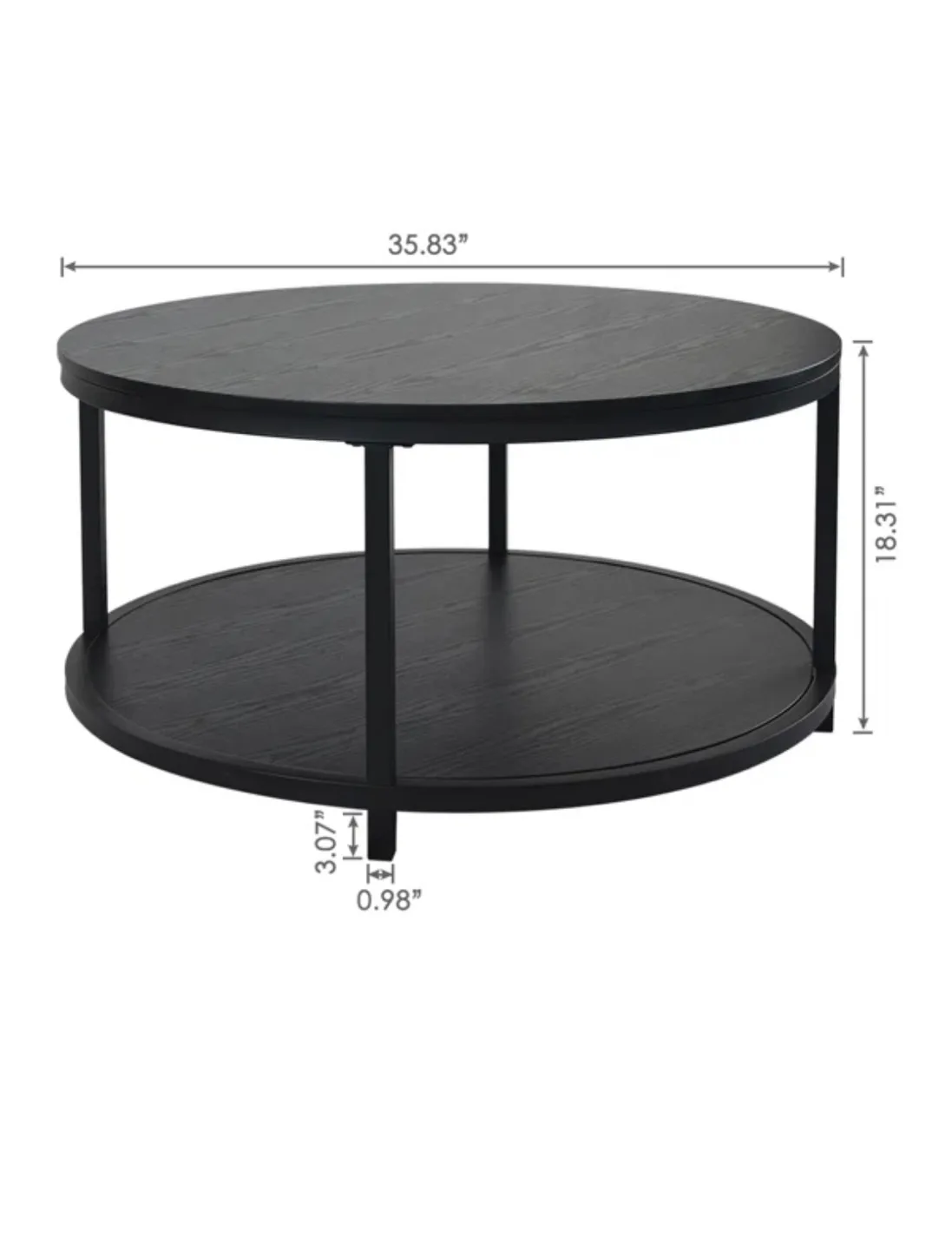 Round Black Coffee Table with Lower Shelf image indicator(5)