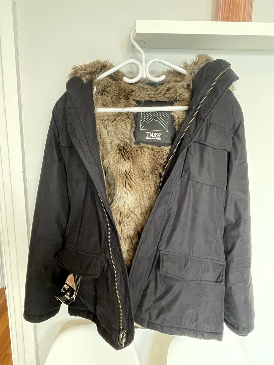 TNA Black Faux Fur Trim Parka