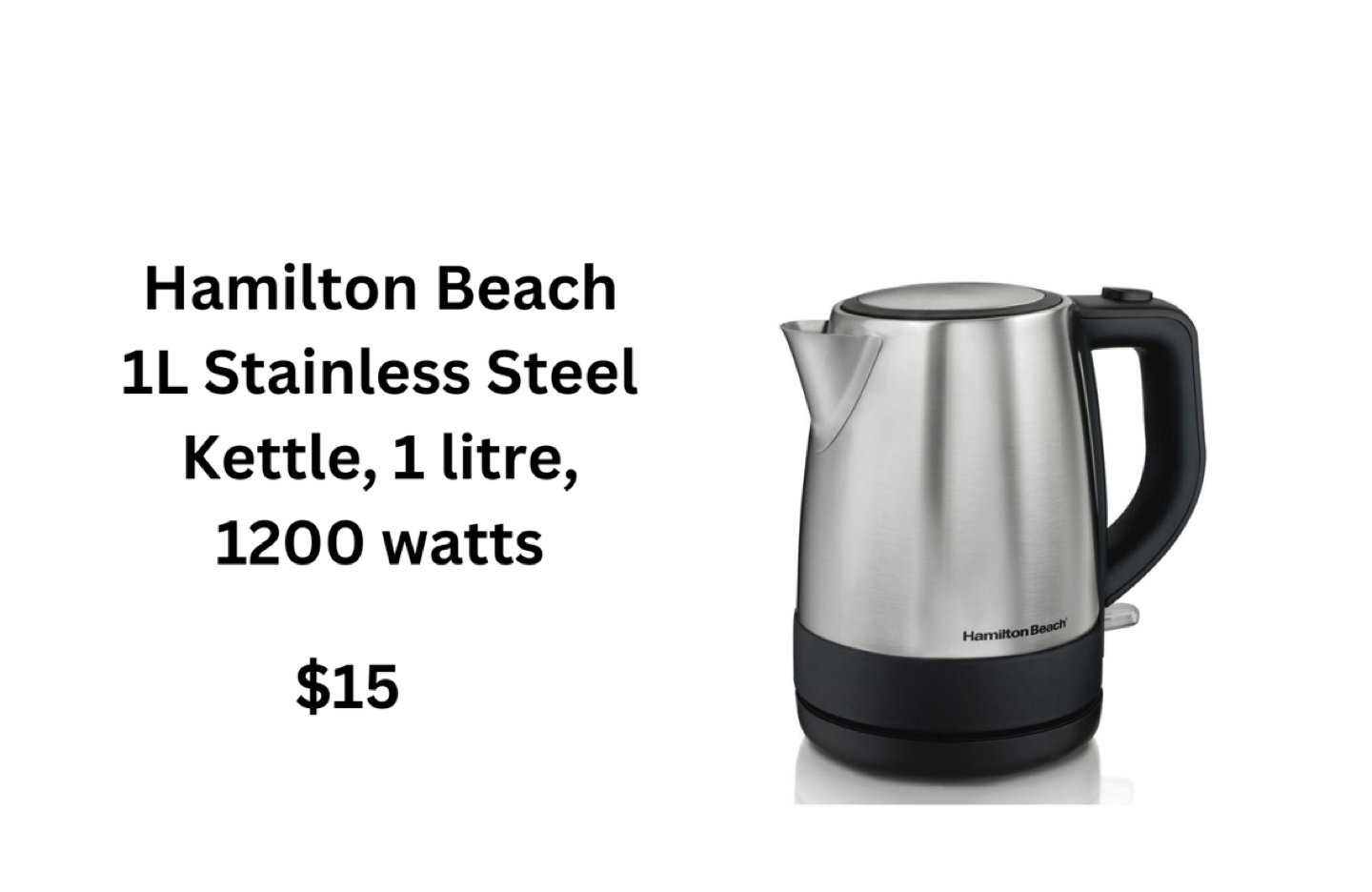 Hamilton Beach 1L Stainless Steel Kettle - 1200 Watts