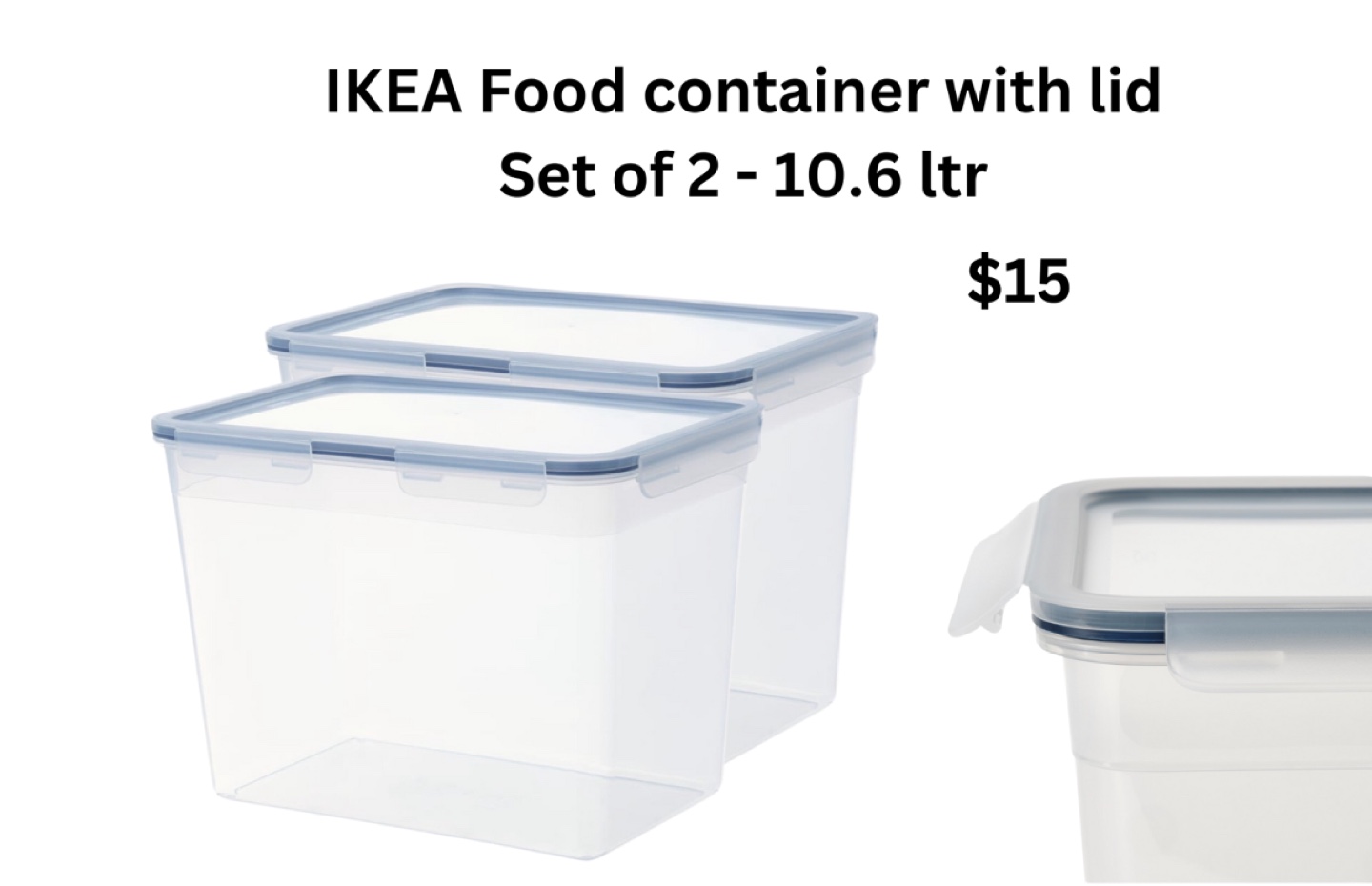 IKEA Food Containers with Lids - Set of 2 - 10.6 Litre