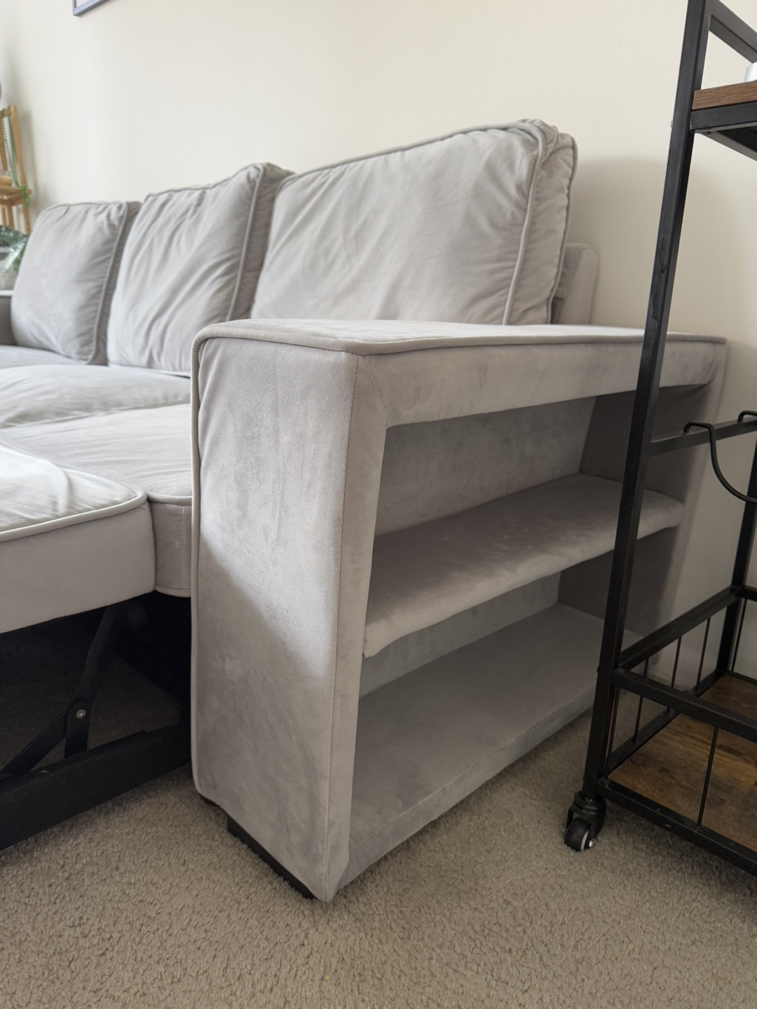 Gray Velvet Sectional Sofa with Storage Ottoman - photo 3