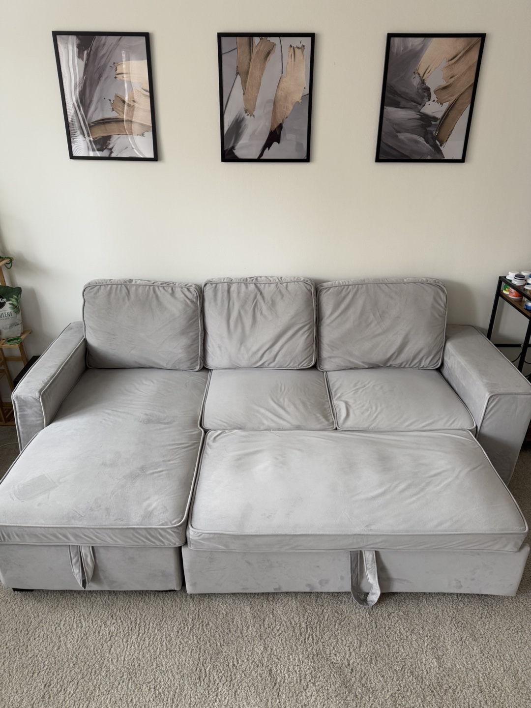 Gray Velvet Sectional Sofa with Storage Ottoman - photo 2