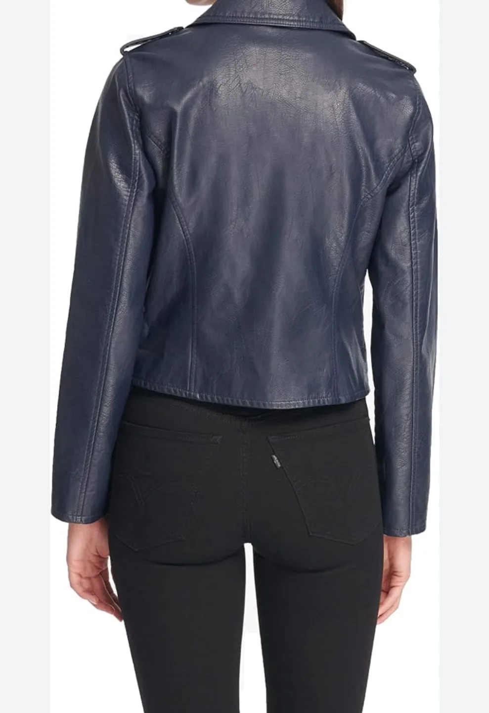 Levi’s Navy Blue Faux Leather Moto Jacket image indicator(3)