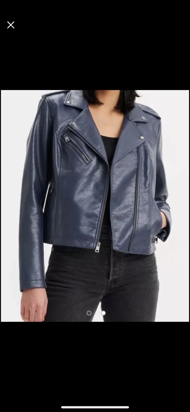 Levi’s Navy Blue Faux Leather Moto Jacket image indicator(2)