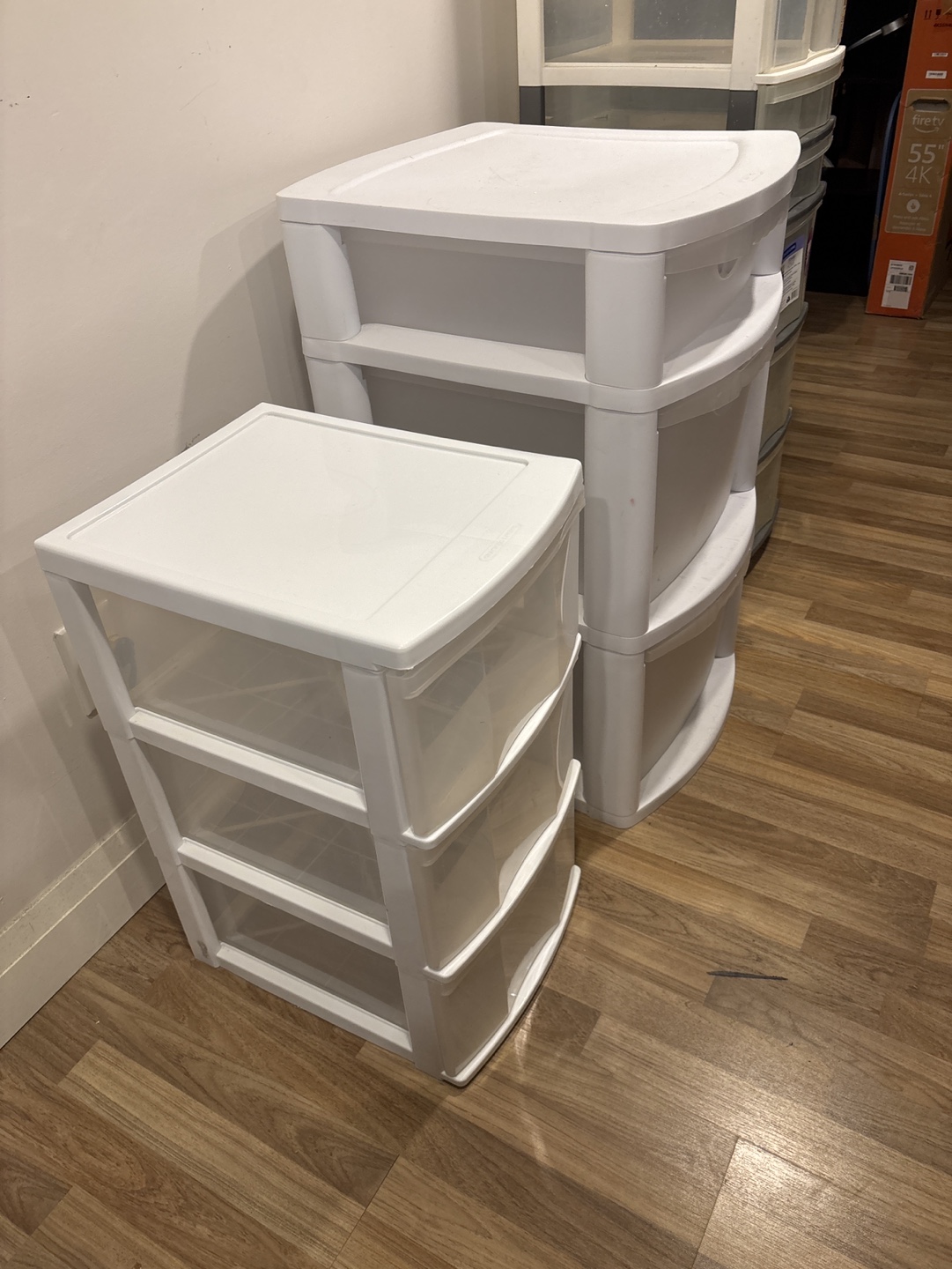 Two Sterilite 3-Drawer Storage Units + one 9 drawer