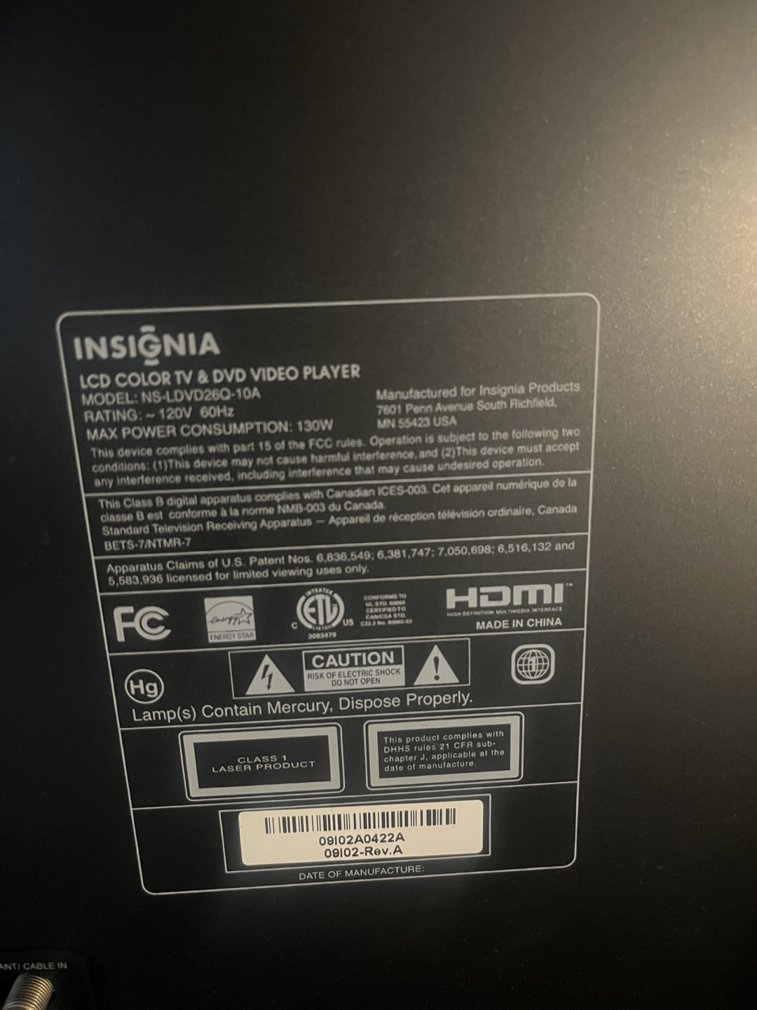 Insignia 26-inch LCD TV & DVD Player - photo 2