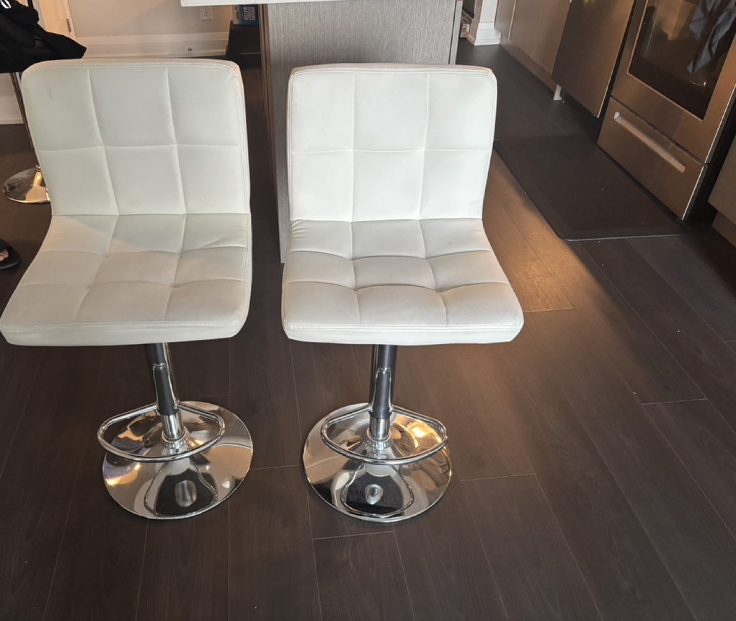 Pair of White Leather Bar Stools